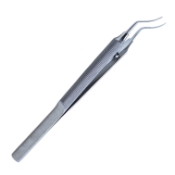 Masket Style Utrata Capsulorhexis Forceps, Angled, Long Extremely Very Delicate Thin Shafts, 11mm From Bend To Tip, Vaulted, Small Bent Triangular Tips, Round Knurled Handle, Overall Length 4" (100mm) 